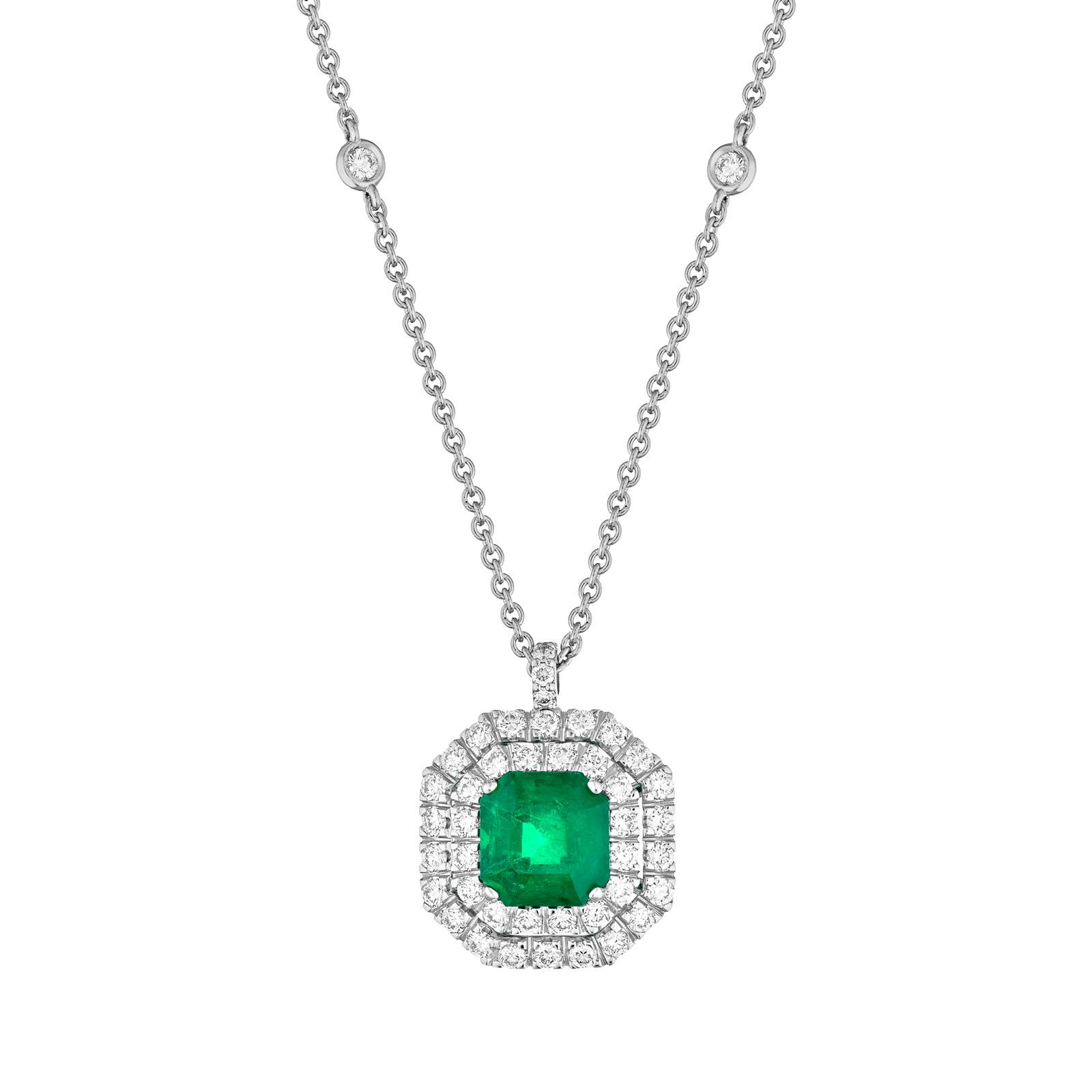 Collana Buonocore Unique oro bianco diamanti bianchi e smeraldi 2,50ct