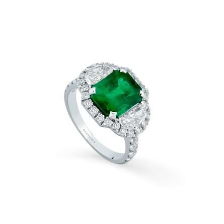 Anello Buonocore Unique oro bianco diamanti bianchi e smeraldi 4,77ct