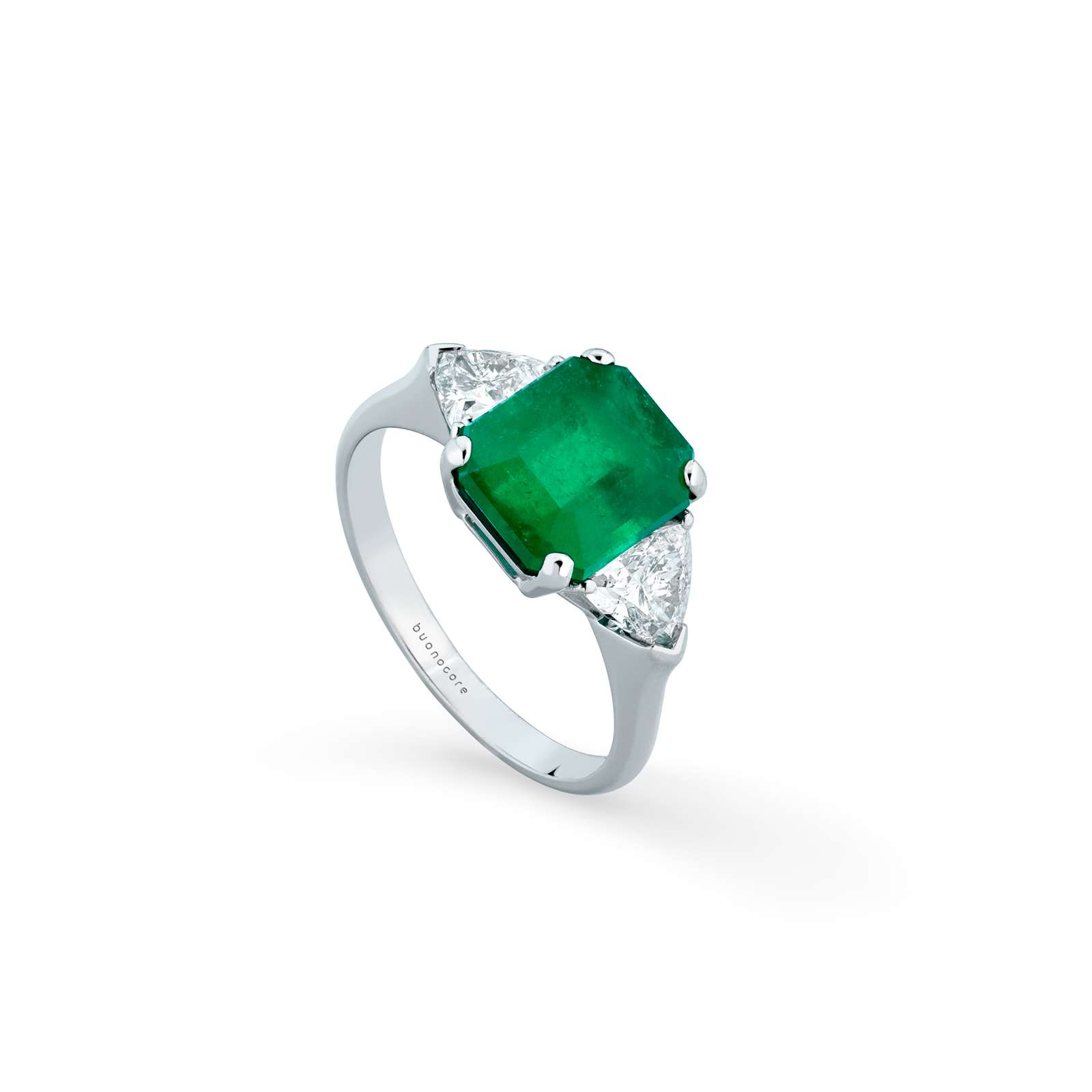 Anello Buonocore Unique oro bianco diamanti bianchi e smeraldi 3,38ct