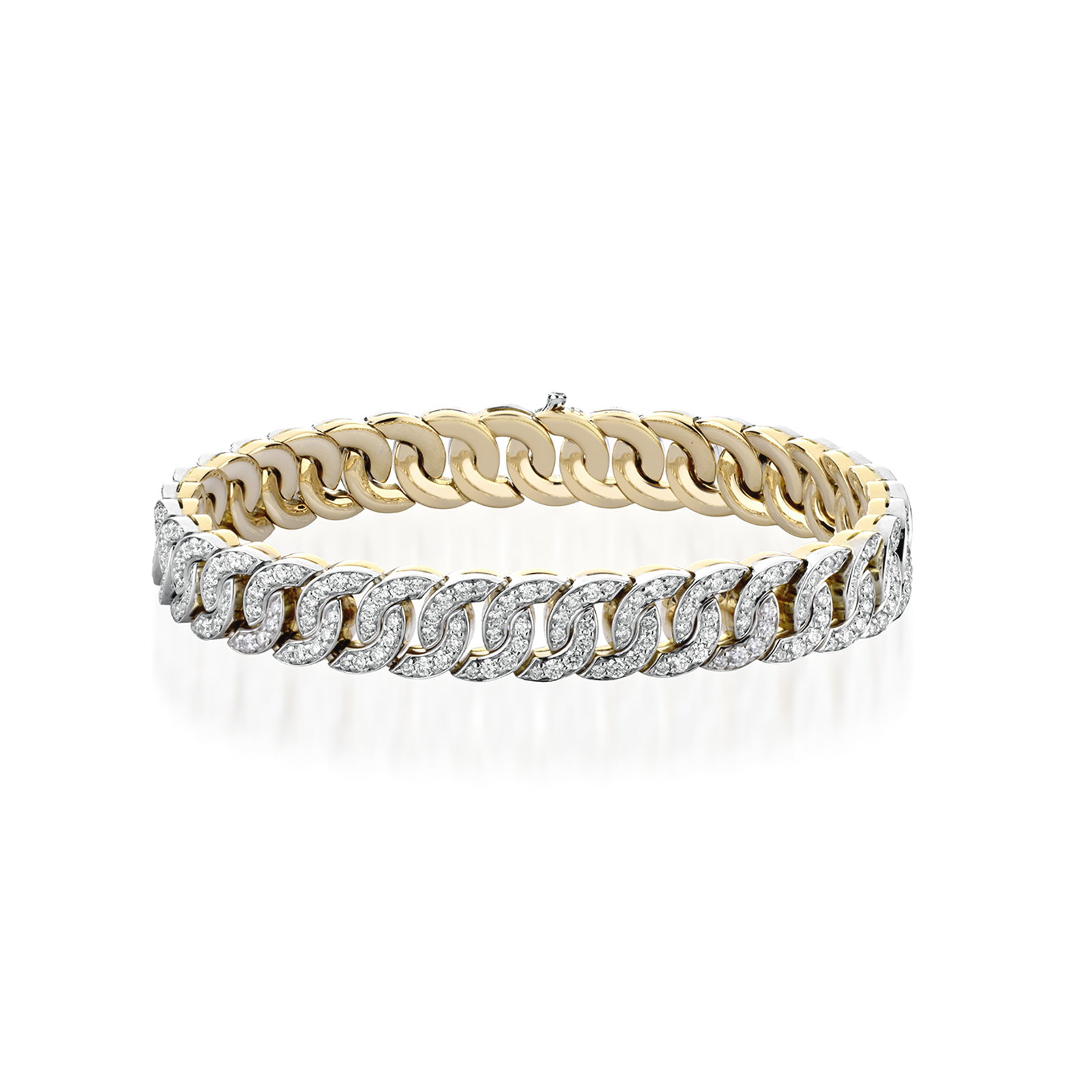 Bracciale Buonocore Noon full-smooth oro giallo e bianco diamanti bianchi 17,0 cm