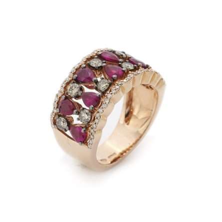 Anillo Buonocore Wave banda en oro rosa con diamantes blancos y diamantes brown 2,32ct