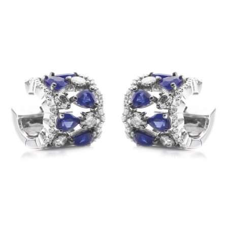 Buonocore Wave 18kt white gold earrings hoop white diamonds and sapphires 2.59ct