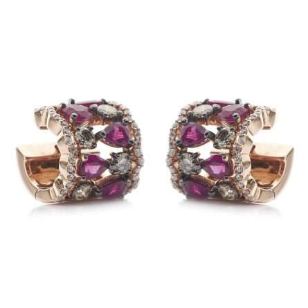 Buonocore Wave 18kt rose gold earrings hoop white diamonds and brown diamonds 2.45ct