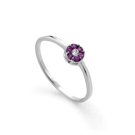 Anello Buonocore Young oro bianco liscio diamanti bianchi e rubini 0,13ct