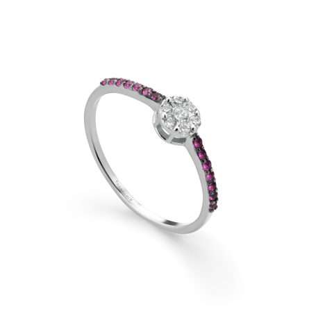 Anello Buonocore Young oro bianco diamanti bianchi e rubini 0,27ct