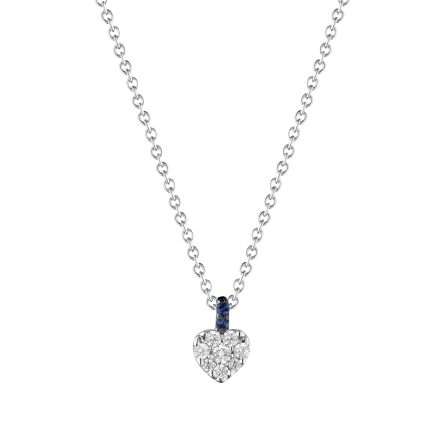 Buonocore Young 18kt white gold necklace heart white diamonds and sapphires 0.14ct