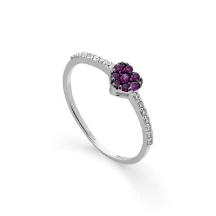 Anello Buonocore Young oro bianco cuore diamanti bianchi e rubini 0,23ct