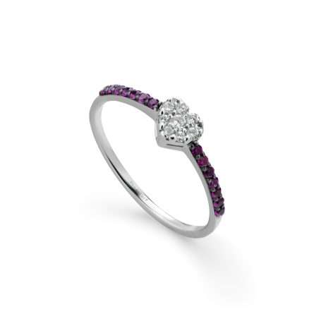 Anello Buonocore Young oro bianco cuore diamanti bianchi e rubini 0,26ct