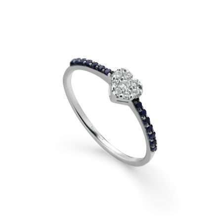 Anello Buonocore Young oro bianco cuore diamanti bianchi e zaffiri 0,27ct
