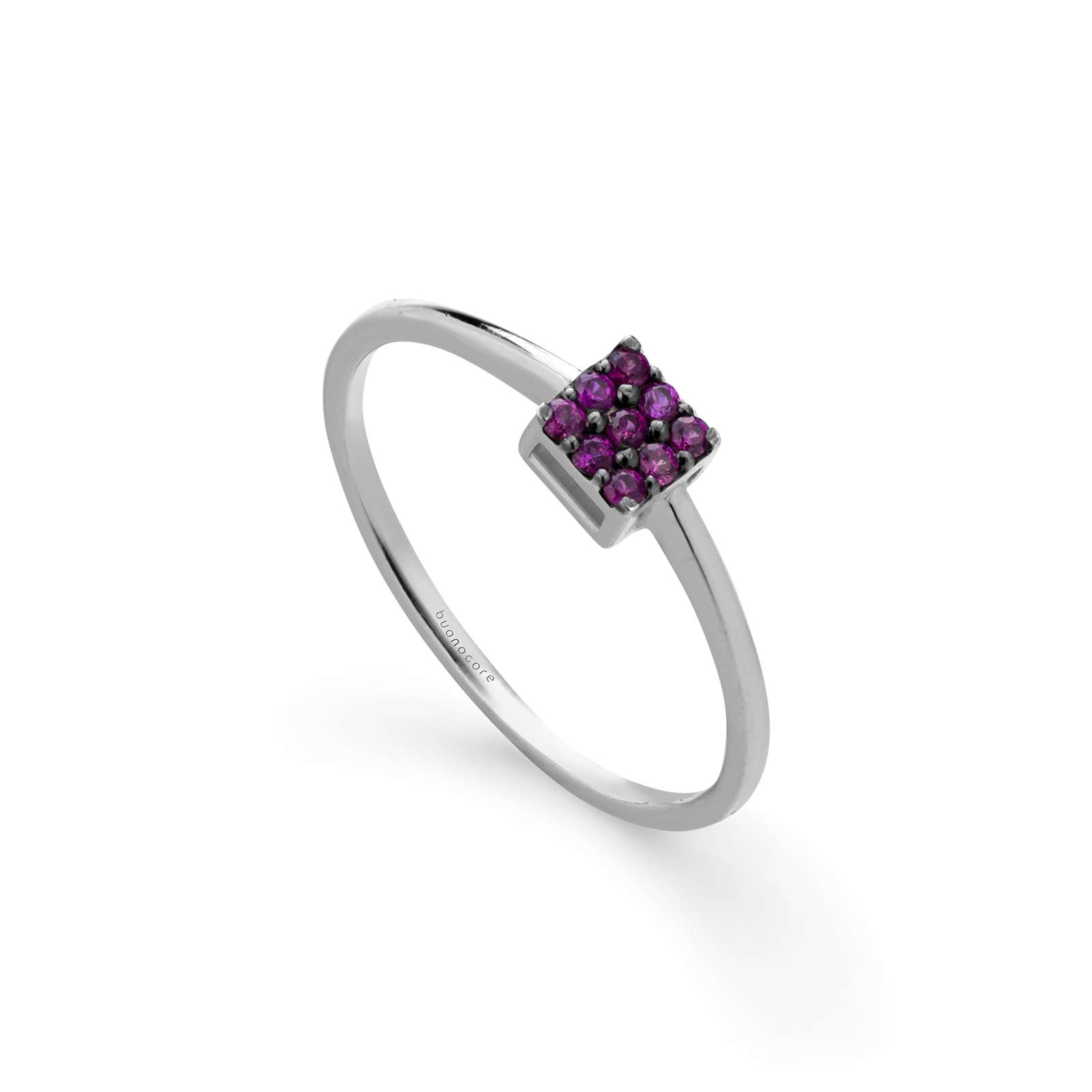 Anello Buonocore Young oro bianco liscio rubini 0,10ct