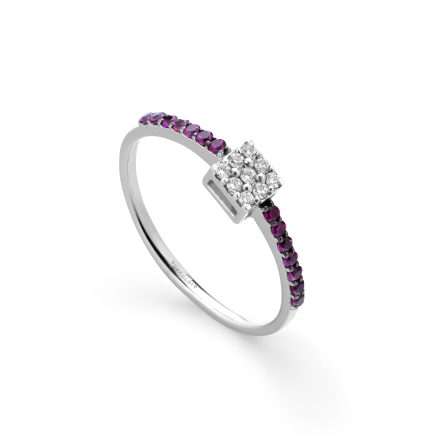 Anello Buonocore Young oro bianco diamanti bianchi e rubini 0,23ct