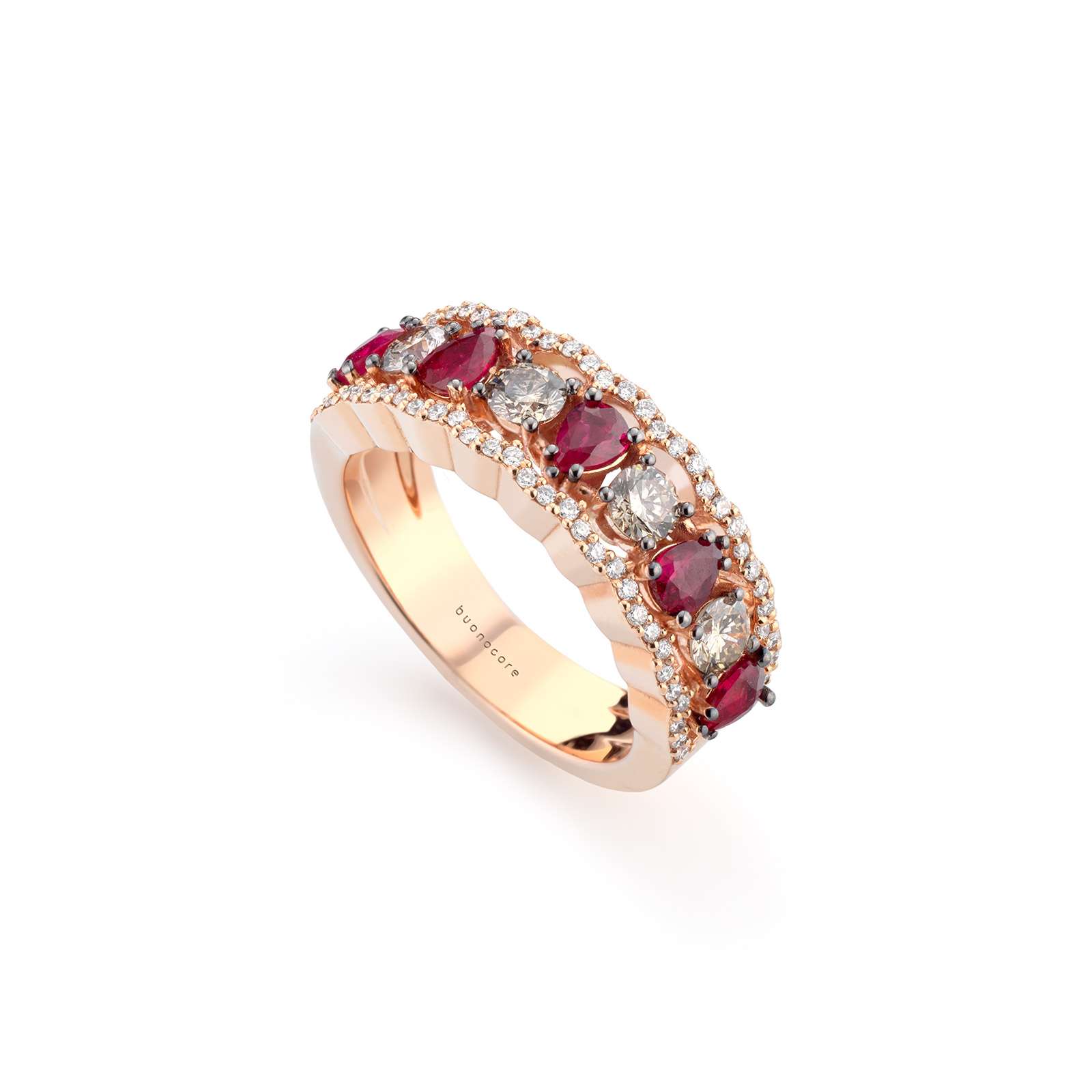 Anello Buonocore Wave oro rosa fascia diamanti bianchi e diamanti brown 1,71ct