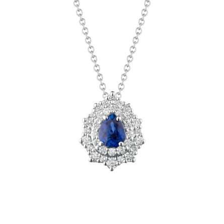 Collar Buonocore Wave gota en oro blanco con diamantes blancos y zafiros 0,68ct