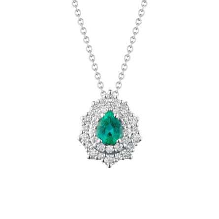 Collar Buonocore Wave gota en oro blanco con diamantes blancos y esmeraldas 0,58ct