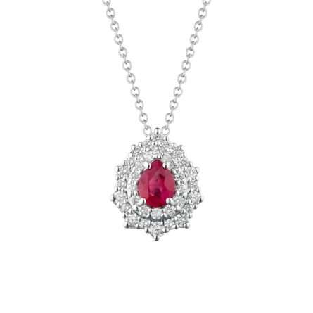 Collar Buonocore Wave gota en oro blanco con diamantes blancos y rubíes 0,68ct