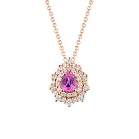 Buonocore Wave 18kt rose gold necklace pear cut white diamonds and sapphires 0.70ct