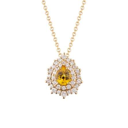 Buonocore Wave 18kt yellow gold necklace pear cut white diamonds and sapphires 0.70ct