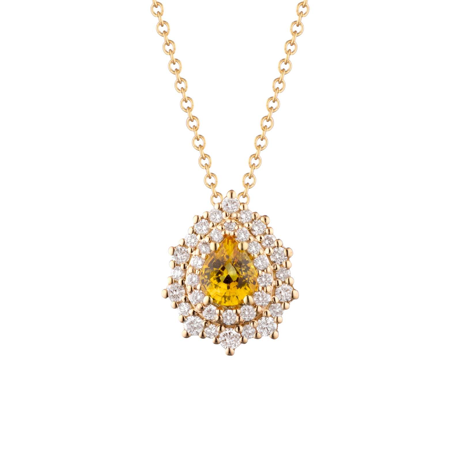 Collana Buonocore Wave oro giallo goccia diamanti bianchi e zaffiri 0,70ct