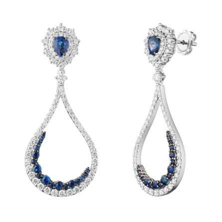 Buonocore Wave 18kt white gold earrings drop white diamonds and sapphires 3.58ct