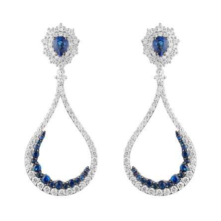 Orecchini Buonocore Wave oro bianco pendenti diamanti bianchi e zaffiri 3,58ct
