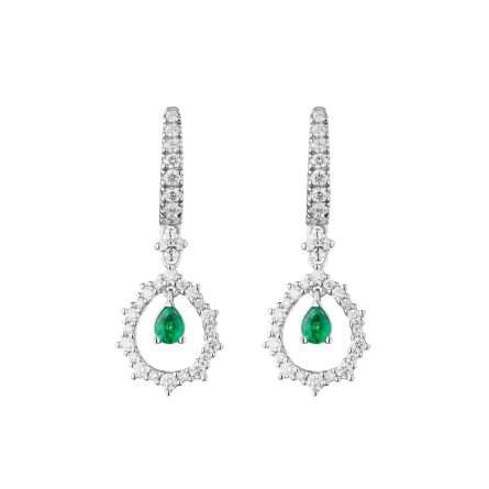 Buonocore Wave 18kt white gold earrings white diamonds and emeralds 0.95ct