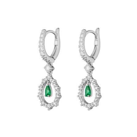 Orecchini Buonocore Wave oro bianco diamanti bianchi e smeraldi 0,95ct