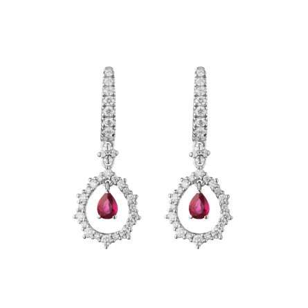 Buonocore Wave 18kt white gold earrings white diamonds and rubies 1.01ct