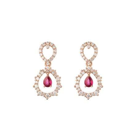 Buonocore Wave 18kt rose gold earrings pear cut white diamonds and rubies 0.92ct