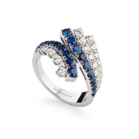 Anello Buonocore Wave oro bianco diamanti bianchi e zaffiri 1,90ct