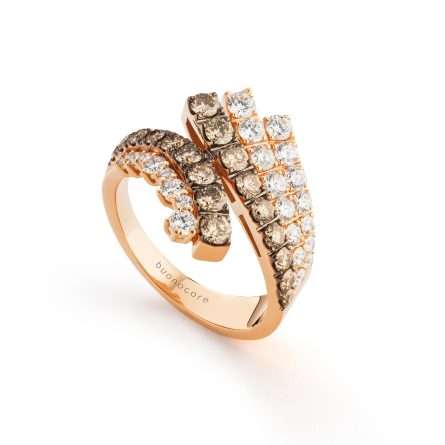 Buonocore Wave 18kt rose gold ring white diamonds and brown diamonds 1.67ct