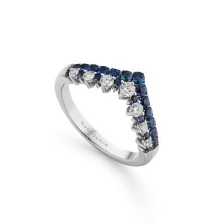 Anillo Buonocore Wave en oro blanco con diamantes blancos y zafiros 0,76ct