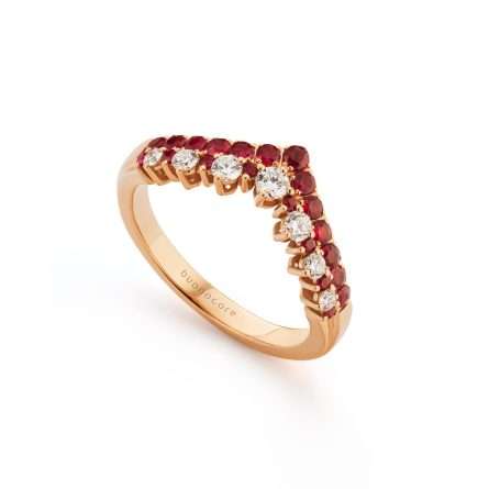 Buonocore Wave 18kt rose gold ring white diamonds and rubies 0.69ct