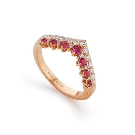 Buonocore Wave 18kt rose gold ring white diamonds and rubies 0.66ct