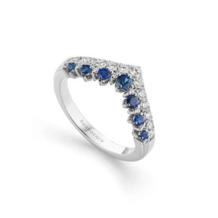 Anillo Buonocore Wave en oro blanco con diamantes blancos y zafiros 0,69ct