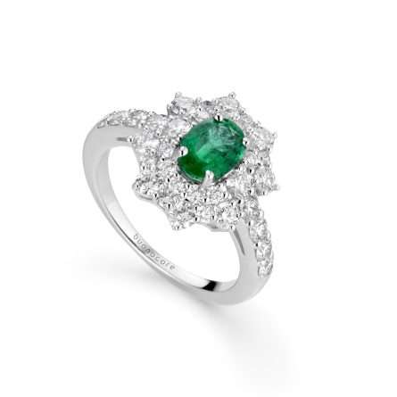 Anillo Buonocore Wave en oro blanco con diamantes blancos y esmeraldas 2,17ct