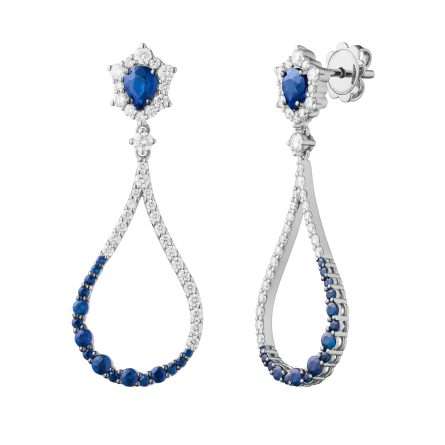 Buonocore Wave 18kt white gold earrings large drop white diamonds and sapphires 2.73ct