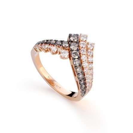 Buonocore Wave 18kt rose gold ring white diamonds and brown diamonds 0.93ct