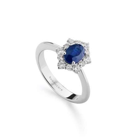 Anillo Buonocore Wave liso en oro blanco con diamantes blancos y zafiros 1,58ct