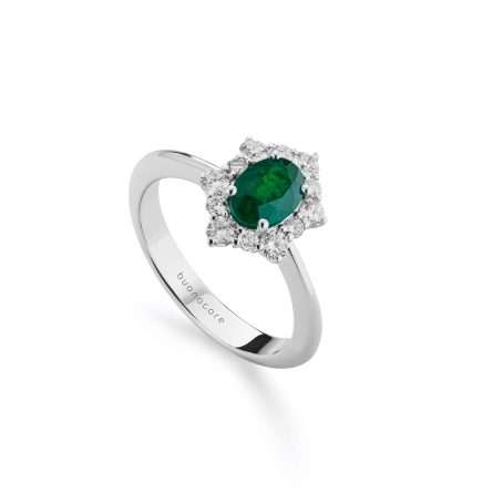 Buonocore Wave 18kt white gold ring polished white diamonds and emeralds 1.34ct