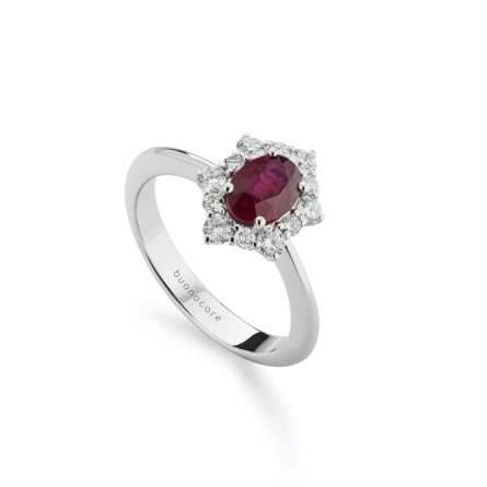 Buonocore Wave 18kt white gold ring polished white diamonds and rubies 1.54ct
