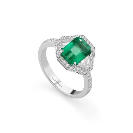 Anello Buonocore Unique oro bianco diamanti bianchi e smeraldi 2,92ct