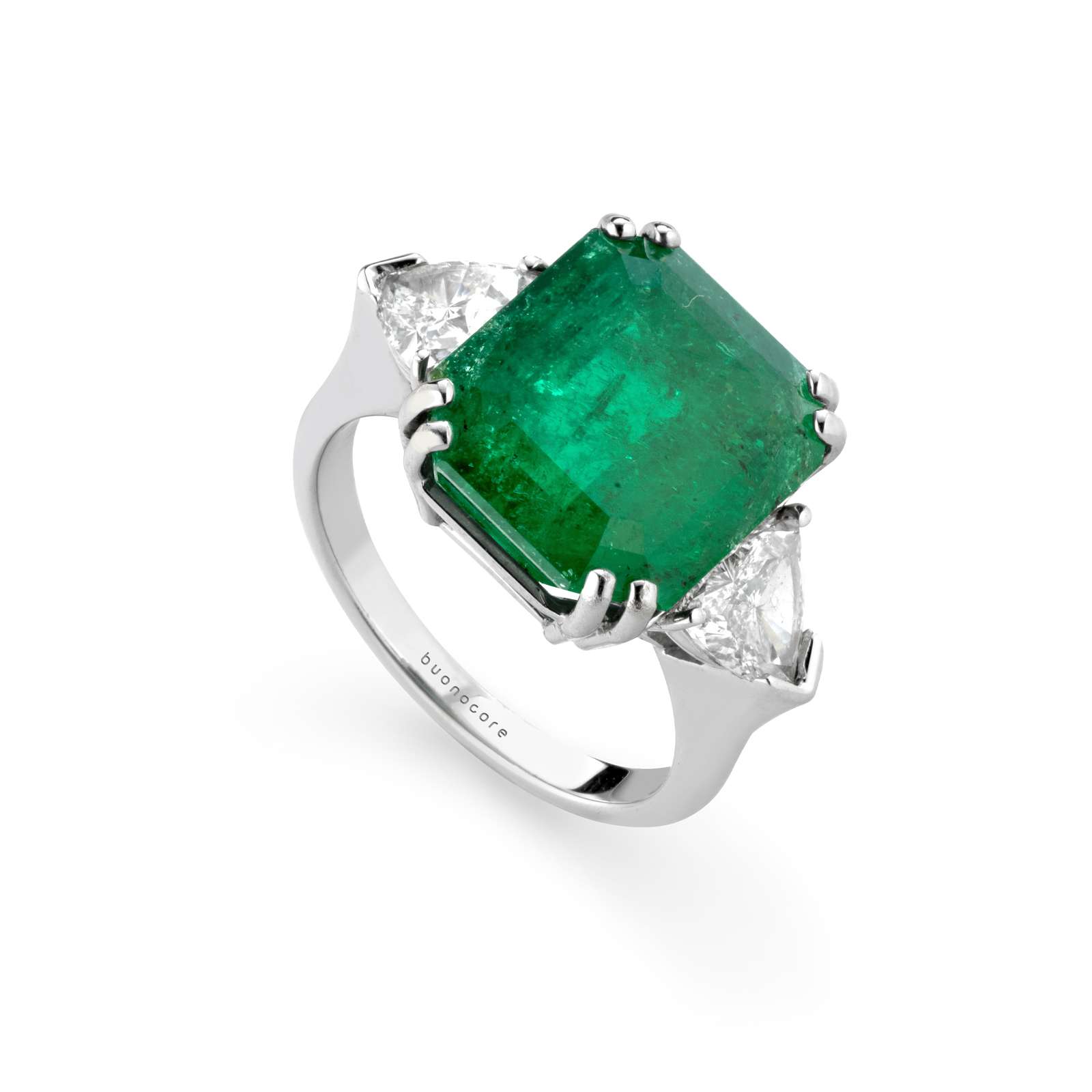 Anello Buonocore Unique oro bianco diamanti bianchi e smeraldi 10,32ct