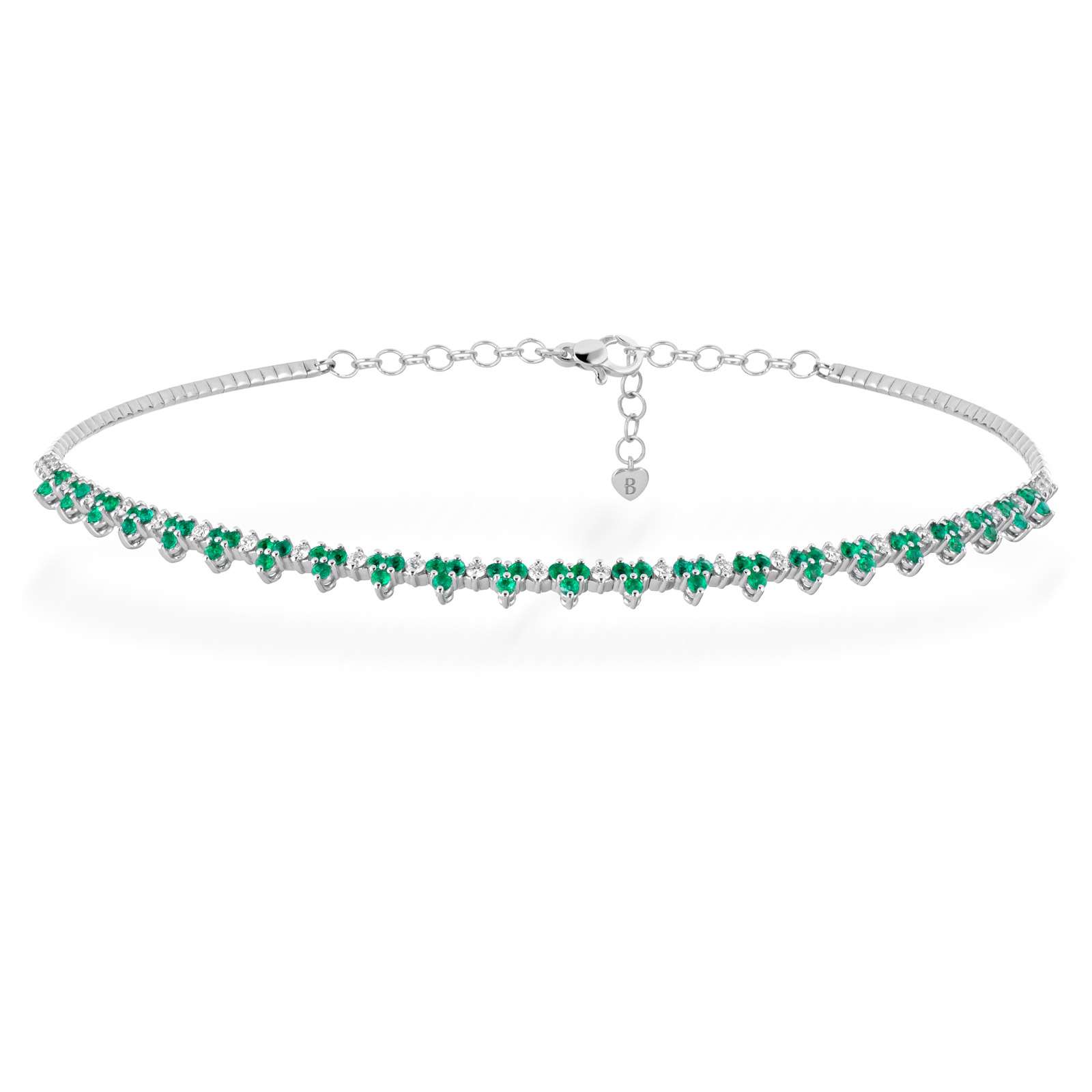 Collana Buonocore Wave oro bianco diamanti bianchi e smeraldi 3,10ct
