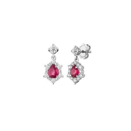 Buonocore Wave 18kt white gold earrings pear cut white diamonds and rubies 1.44ct