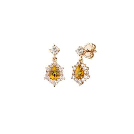 Buonocore Wave 18kt yellow gold earrings pear cut white diamonds and sapphires 1.50ct
