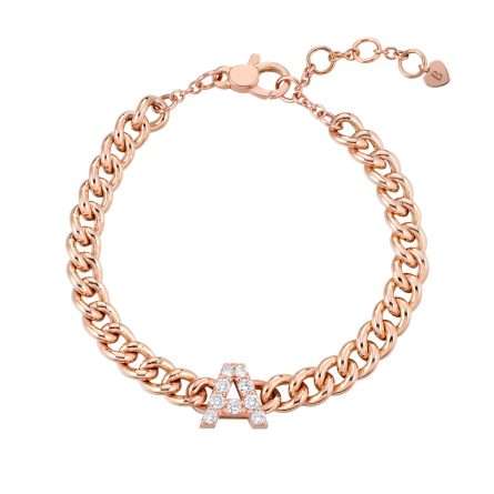 Buonocore You Are 18kt rose gold curb bracelet letter A white diamonds 0.48ct