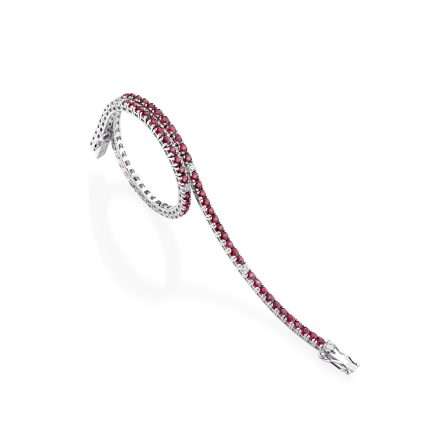 Bracciale Buonocore Together Colors oro bianco diamanti bianchi e rubini 17,5 cm