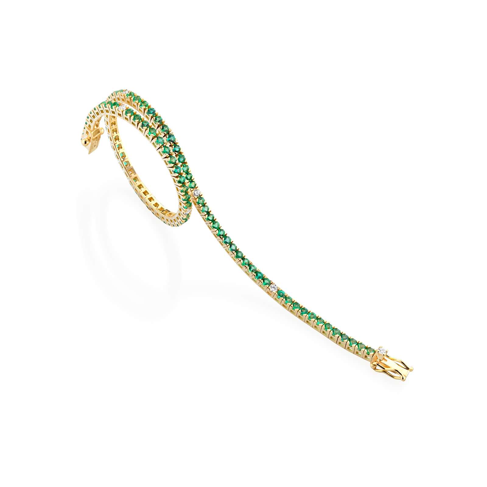 Bracciale Buonocore Together Colors oro giallo diamanti bianchi e smeraldi 17,5 cm