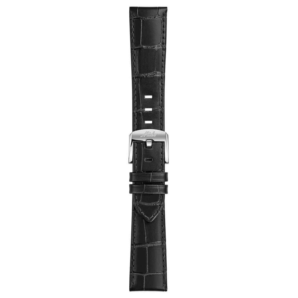 Cinturino originale Mido Multifort in pelle nera stampa alligatore 21-18 mm