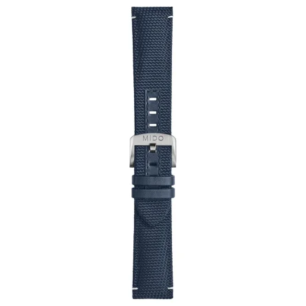 Cinturino originale Mido Ocean Star Captain V in tessuto e pelle blu grana martellata 22-20 mm